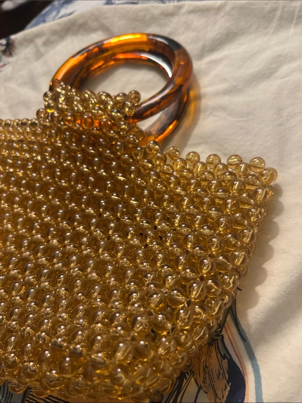 Source Unknown Amber Beaded Shoulder Bag with Tortoiseshell Handle
